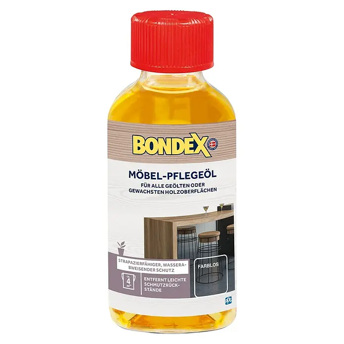 Bondex Möbel-Pflegeöl - 150 ml - Flasche Bondex Möbelpflegeöl zur Pflege und zum Schutz geölter und gewachster Holzoberflächen, farblos.
