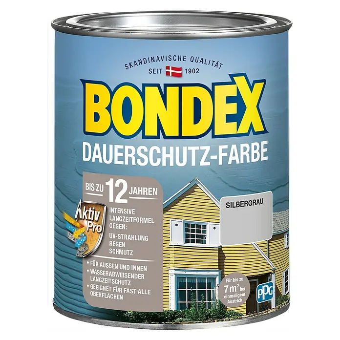 Bondex Dauerschutzfarbe - Silbergrau, 750 ml - Farbdose von Bondex Dauerschutz-Farbe in Silbergrau, ideal für den Außen- und Innenbereich mit bis zu 12 Jahren Schutz.