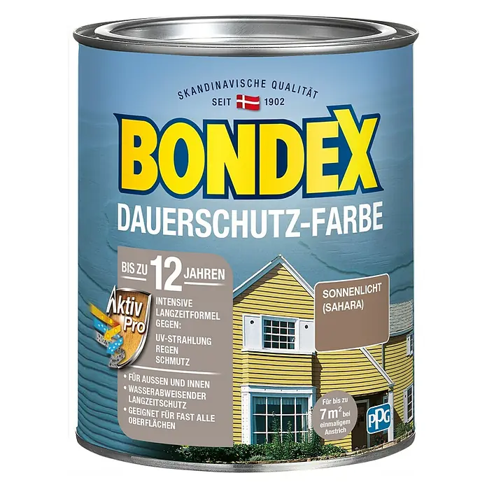 Bondex Dauerschutzfarbe - Sonnenlicht/Sahara, 750 ml - Farbdose Bondex Dauerschutz-Farbe, skandinavische Qualität für dauerhaften Schutz von Oberflächen im Außen- und Innenbereich.