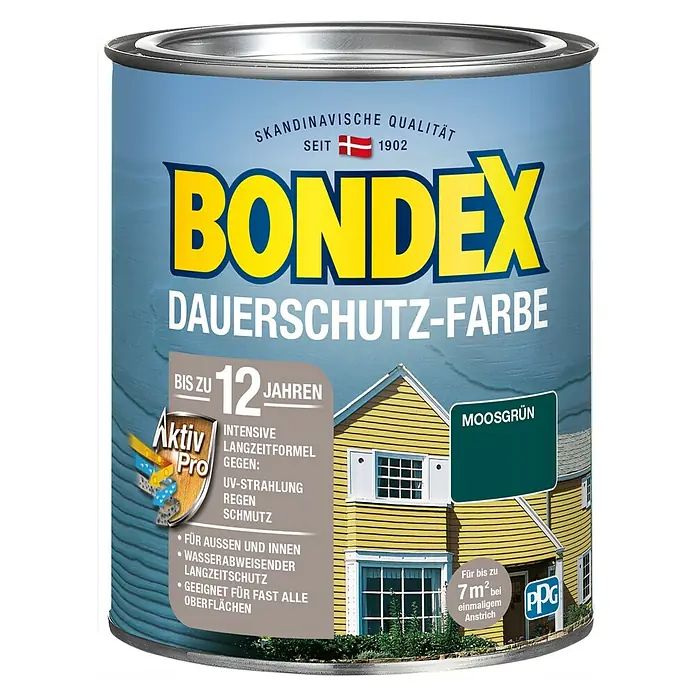 Bondex Dauerschutzfarbe - Moosgrün, 750 ml - Dose Bondex Dauerschutz-Farbe Moosgrün, hochwertige Holzschutzfarbe für langanhaltenden Schutz und frische Optik im Außenbereich.