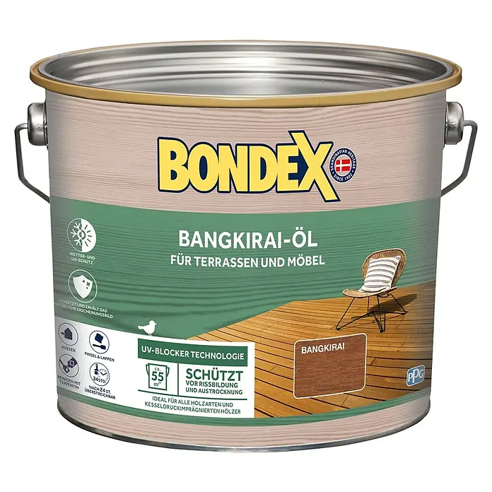 Bondex Bangkirai-Öl - 2,5 l, Matt - Dose Bondex Bangkirai-Öl für Terrassen und Möbel, schützt vor Witterung und UV-Strahlung, betont die natürliche Holzoptik.