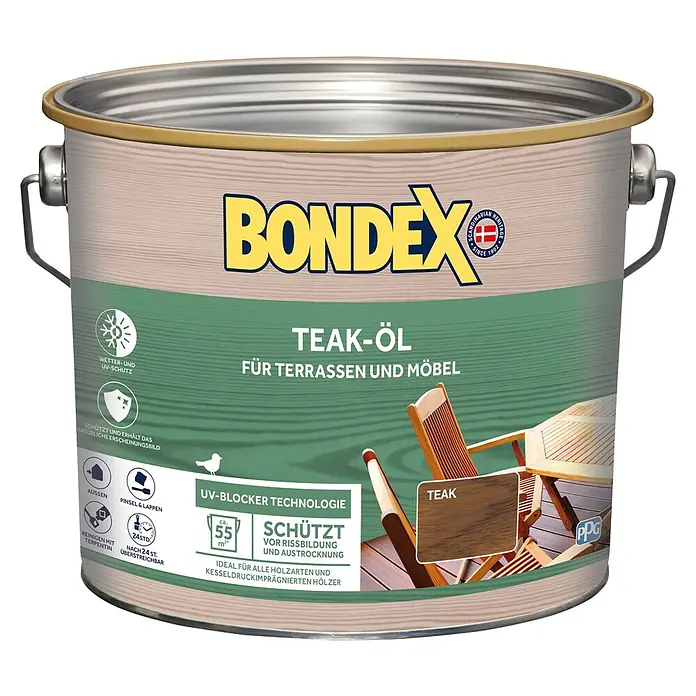 Bondex Teak-Öl - 2,5 l, Teak - Dose Bondex Teak-Öl für Terrassen und Möbel, ideal für den Schutz und die Pflege von Holz im Außenbereich.