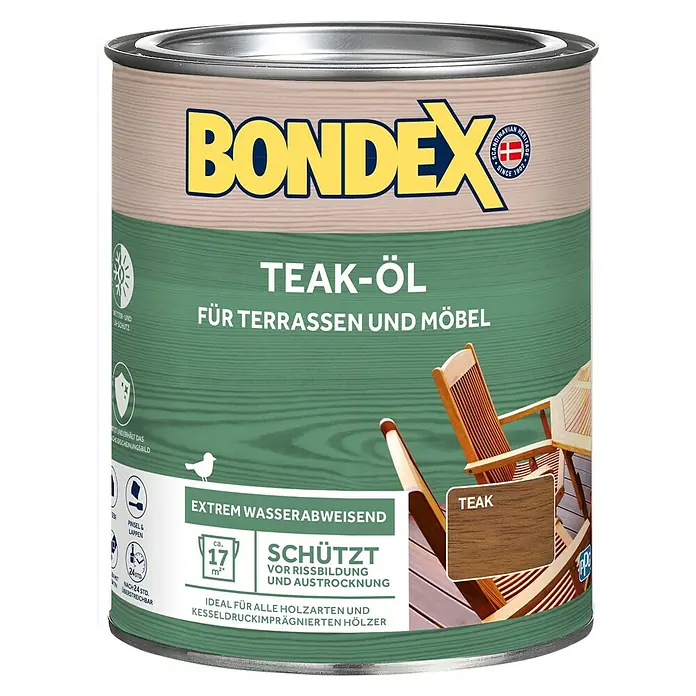 Bondex Teak-Öl - 750 ml, Teak - Dose Bondex Teak-Öl für Terrassen und Möbel. Schützt vor Rissbildung und Austrocknung. Extrem wasserabweisend.