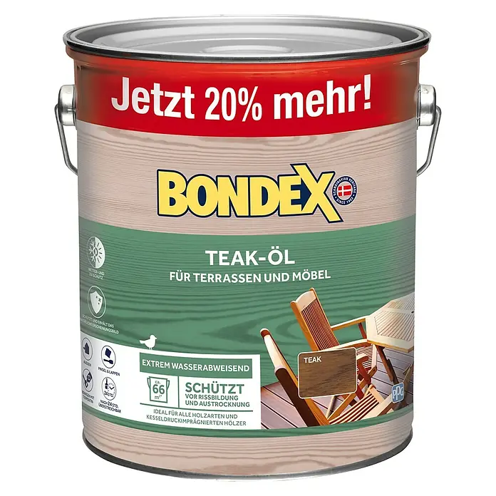 Bondex Teak-Öl - 3 l, Teak - Produktbild eines Bondex Teak-Öl Behälters, speziell für Terrassen und Möbel, bietet zusätzlichen Schutz und Wasserabweisung.