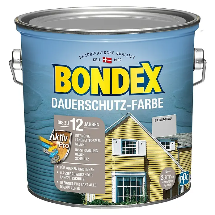 Bondex Dauerschutzfarbe - Silbergrau, 2,5 l - Farbeimer Bondex Dauerschutz-Farbe.