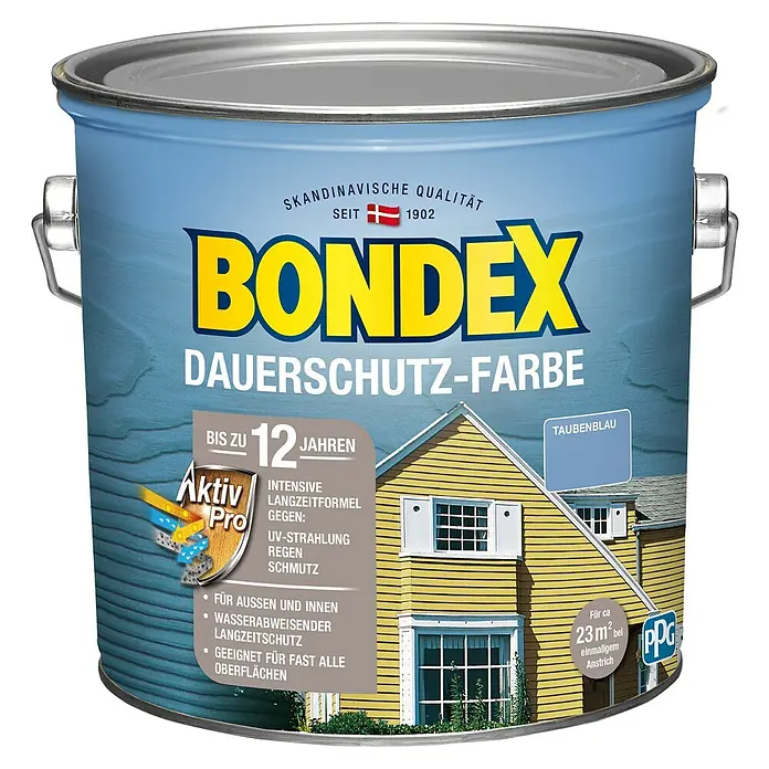 Bondex Dauerschutzfarbe - Taubenblau, 2,5 l - Farbeimer Bondex Dauerschutz-Farbe Taubenblau, langanhaltender Schutz für Aussen- und Innenbereiche, wasserabweisend, für fast alle Oberflächen.