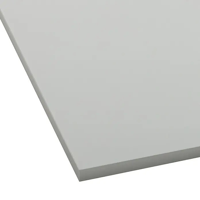 Tischplatte - Weiß, 80 cm x 80 cm x 25 mm - Nahaufnahme einer hellgrauen Platte. Ideal für minimalistische Designs, bietet die Platte eine saubere und moderne Oberfläche für verschiedene Anwendungen.