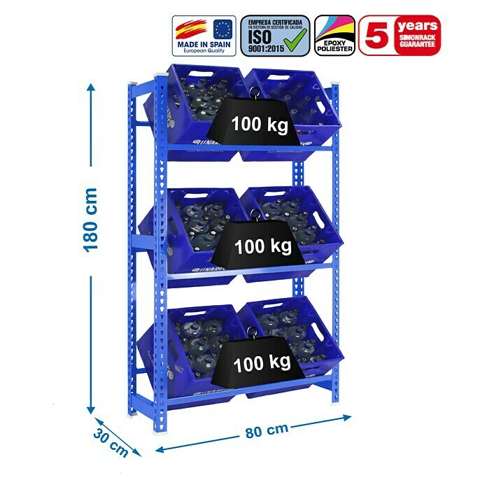 Simonrack Simonbottle Metall-Getränkekistenregal BottleclickL x B x H: 30 x 80 x 180 cm, Traglast: 100 kg/Boden, Anzahl Böden: 3 Stk., Blau Sketch