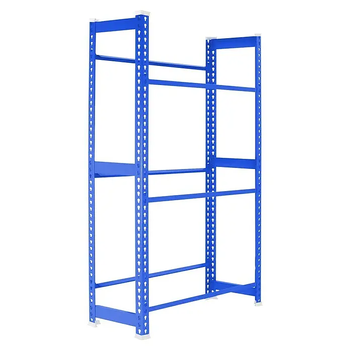 Simonrack Simonbottle Getränkekistenregal Bottleclick - H x B x T: 180 x 80 x 30 cm, Traglast Einlegeboden: 100 kg, Anzahl Böden: 3 Stk., Stecken, Blau - Abbildung eines blauen Schwerlastregals mit stabilen Regalböden, ideal für Lagerung.