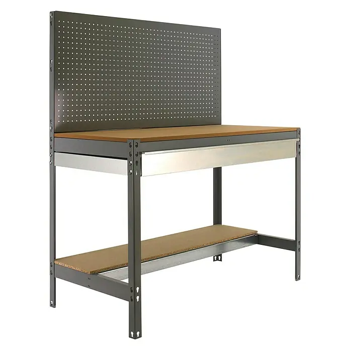 Simonrack Simonwork Werkbank Set BT2 Box 1200 - Grau/Holz, Breite: 121 cm - Werkbank mit Lochplatte und Ablagefläche, ideal für Werkstatt und Hobbyraum, stabile Konstruktion.