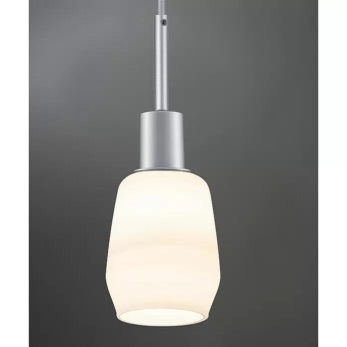 Paulmann URail Pendelleuchte DecoSystems - E14, Höhe: 135 cm, Chrom - Moderne Pendelleuchte mit weißem Milchglasschirm und silberner Metallstange.