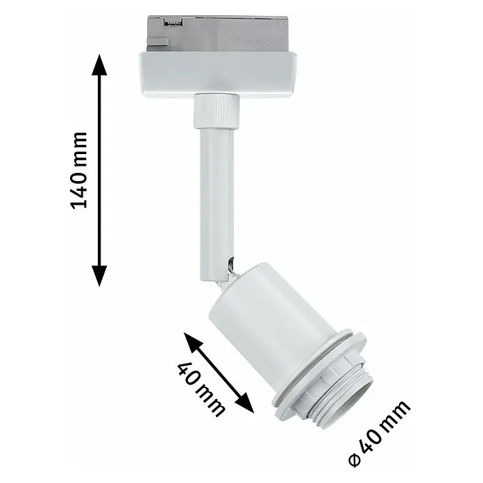 Paulmann URail LED-Spot DecoSystems - Lampenfassung: E14, Farbe: Weiß - Abbildung einer weißen LED-Schienenleuchte mit den Maßen 140 mm Höhe und 40 mm Durchmesser. Das Produkt ist ideal für die gezielte Beleuchtung.