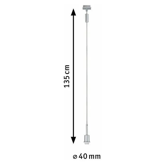 Paulmann URail Pendelleuchte DecoSystems - E14, Höhe: 135 cm, Chrom - Produktabbildung einer Aufhängung mit den Maßen 135cm Länge und 40mm Durchmesser zur Verwendung mit Lampen zur Raumbeleuchtung.