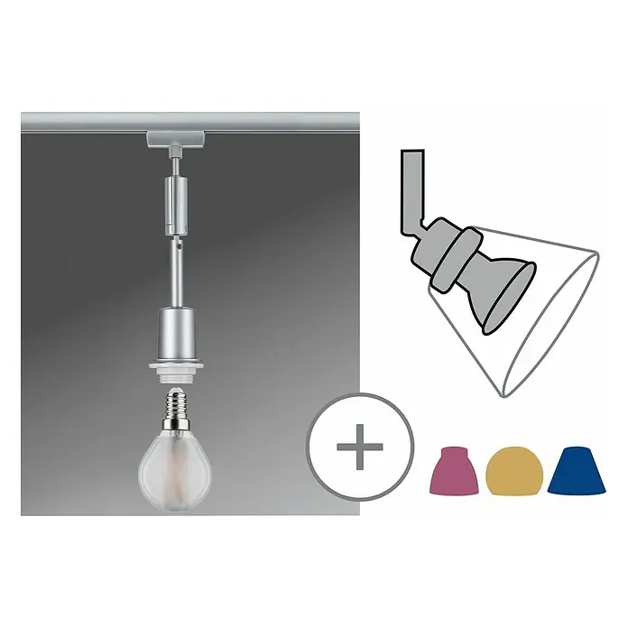 Paulmann URail Pendelleuchte DecoSystems - E14, Höhe: 135 cm, Chrom - Ein modernes Deckenschiene-Beleuchtungssystem mit verschiedenen Lampenschirmoptionen für individuelle Anpassung.