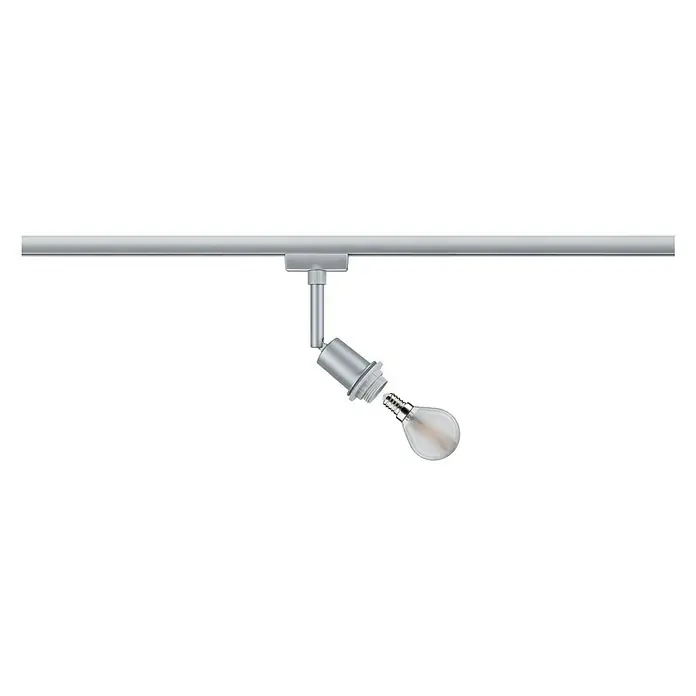 Paulmann URail LED-Spot DecoSystems - Lampenfassung: E14, Farbe: Chrom matt - Eine moderne silberne Schienenleuchte mit einer klaren Glühbirne, die ein elegantes und minimalistisches Design bietet. Ideal für stilvolle Beleuchtung.