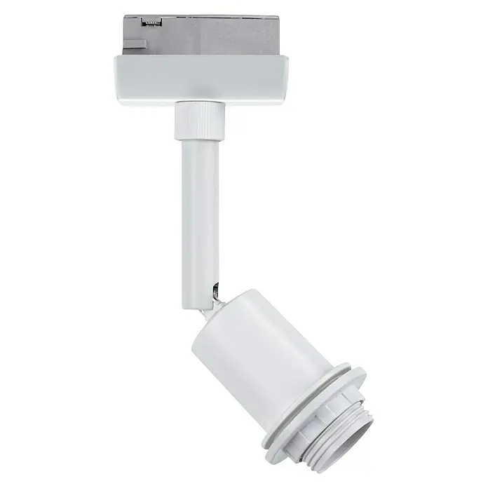 Paulmann URail LED-Spot DecoSystems - Lampenfassung: E14, Farbe: Weiß - Nahaufnahme einer weißen schwenkbaren Deckenspotleuchte mit einem zylindrischen Lampenkopf und einer schlanken Stange zur Montage.