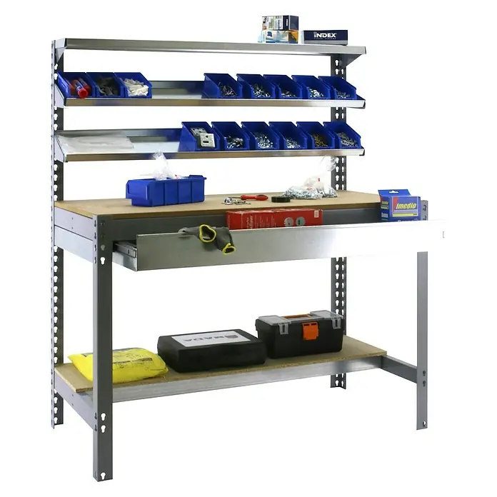 Simonrack Simonwork Werkbank BT1 Box 1200 - Breite: 121 cm, Grau/Holz - Werkbank mit viel Stauraum. Ideal für Werkstätten. Das Produkt bietet Ordnung und Komfort für alle Handwerker und Bastler.