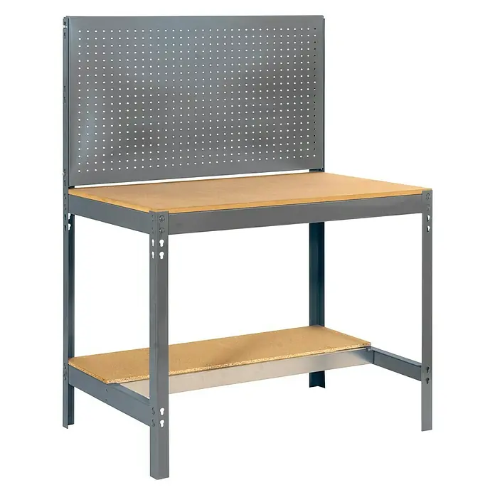 Simonrack Simonwork Werkbank Set BT2 1200 - Grau/Holz, Breite: 121 cm - Werkbank mit Lochwand und Ablagefläche, ideal für Werkstatt oder Hobbyraum. Stabile Konstruktion für vielseitige Arbeiten.