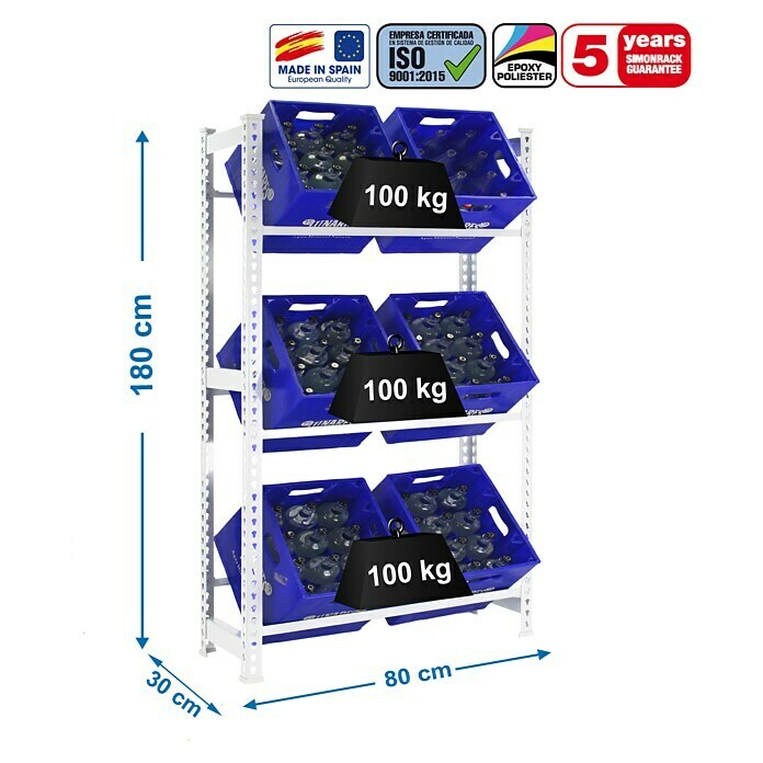 Simonrack Simonbottle Metall-Getränkekistenregal BottleclickL x B x H: 30 x 80 x 180 cm, Traglast: 100 kg/Boden, Anzahl Böden: 3 Stk., Weiß Sketch