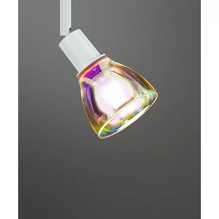 Paulmann URail LED-Spot DecoSystems - Lampenfassung: E14, Farbe: Weiß - Weiße Stromschienenleuchte mit irisierendem, klarem Glasschirm und leuchtender Glühbirne.