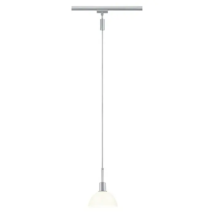 Paulmann URail Pendelleuchte Sarrasani - E14, Chrom-matt, Opal - Elegante, moderne Pendelleuchte mit verchromter Stange und einem sanft leuchtenden, kuppelförmigen Lampenschirm, ideal für stilvolle Innenräume.