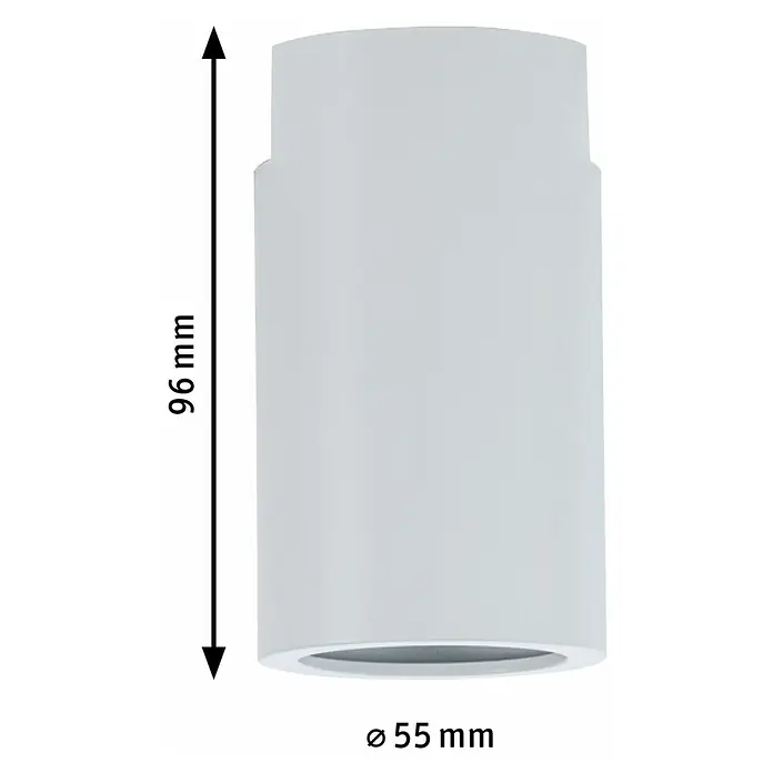 Paulmann URail Deckenleuchte Ceiling Socket - 20 W, Lampenfassung: E27, Weiß - Produktansicht einer zylindrischen, weißen Deckenleuchte mit den Maßen 96 mm Höhe und 55 mm Durchmesser für den Innenbereich.