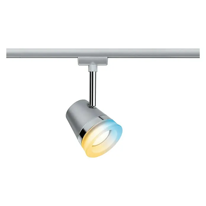 Paulmann URail Spot ConeChrom matt, Lichtfarbe: Warmweiß - Silberner LED-Strahler an einer Schiene, der warmes und kühles Licht ausstrahlt. Moderne Beleuchtung für flexible Lichtgestaltung.