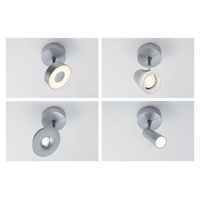 Paulmann URail LED-Spot Spot-Base - Chrom, 10 cm - Vier moderne silberne Deckenleuchten in verschiedenen Designs.
