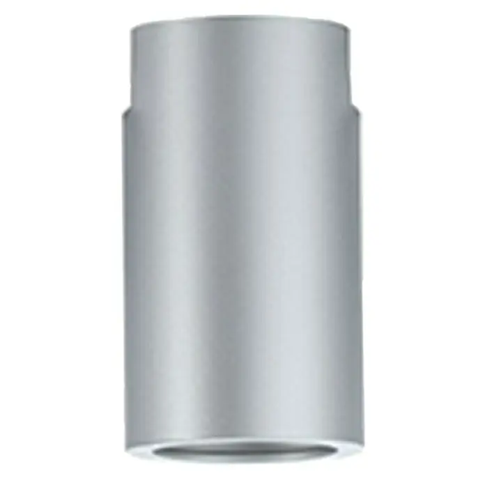 Paulmann URail Deckenleuchte Ceiling Socket - 20 W, Lampenfassung: E27, Chrom matt - Nahaufnahme einer silbernen Rohrverbindung mit glatter Oberfläche, die ein minimalistisches Design und solide Bauweise zeigt.