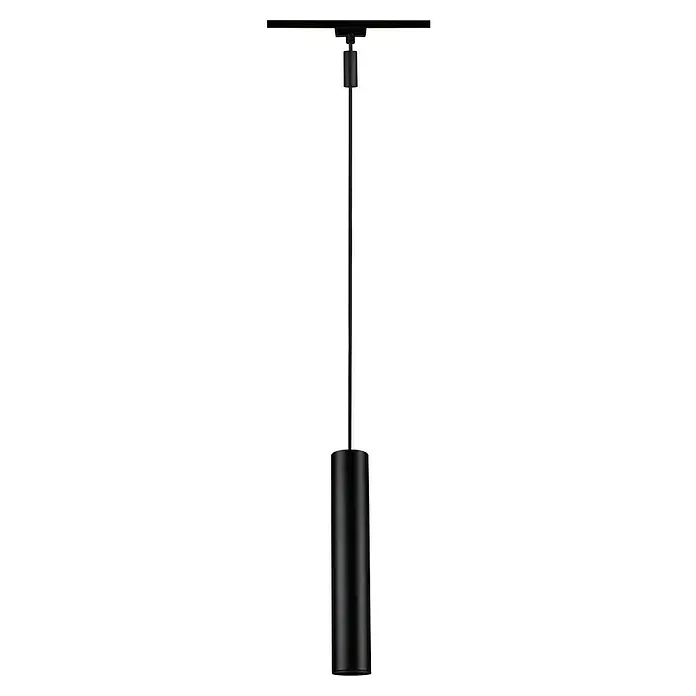 Paulmann URail Pendelleuchte Catalejo - 10 W, Schwarz matt, Höhe: 38,3 cm - Bild einer modernen, schwarzen Hängeleuchte. Die minimalistische Lampe besticht durch ihr schlankes Design und ihre industrielle Anmutung.