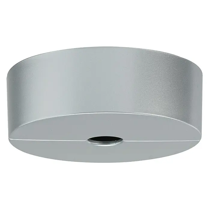 Paulmann URail LED-Spot Spot-Base - Chrom, 10 cm - Nahaufnahme einer runden, silberfarbenen Deckenleuchte mit einer Öffnung in der Mitte. Ideal für moderne Innenräume.
