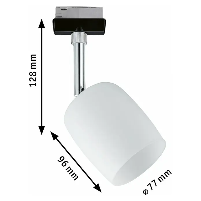 Paulmann URail LED-Spot Blossom - 10 W, Schwarz/Satin, G9, 1 Stk. - Abbildung einer modernen Deckenleuchte mit den Maßen 128 mm Höhe, 96 mm Länge und 77 mm Durchmesser.