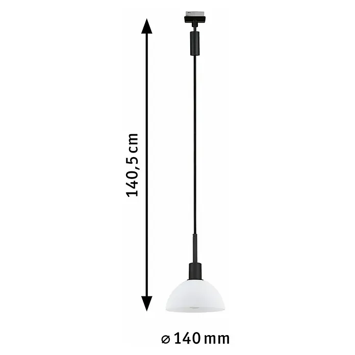 Paulmann URail Pendelleuchte Sarrasani - E14, Schwarz, Opal - Abbildung einer stilvollen Pendelleuchte mit einer Länge von 140,5 cm und einem Durchmesser von 140 mm, ideal für moderne Innenräume.