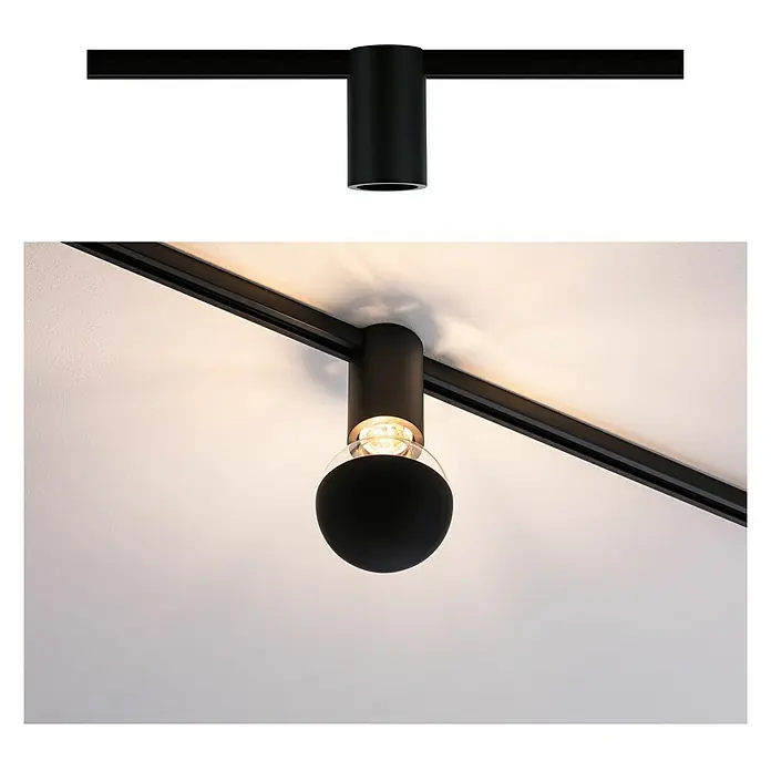 Paulmann URail Deckenleuchte Ceiling Socket - 20 W, Lampenfassung: E27, Schwarz matt - Modernes Schienensystem mit stilvoller, mattschwarzer Kugel-Leuchte, die ein angenehmes, warmes Licht spendet und für Akzente sorgt.