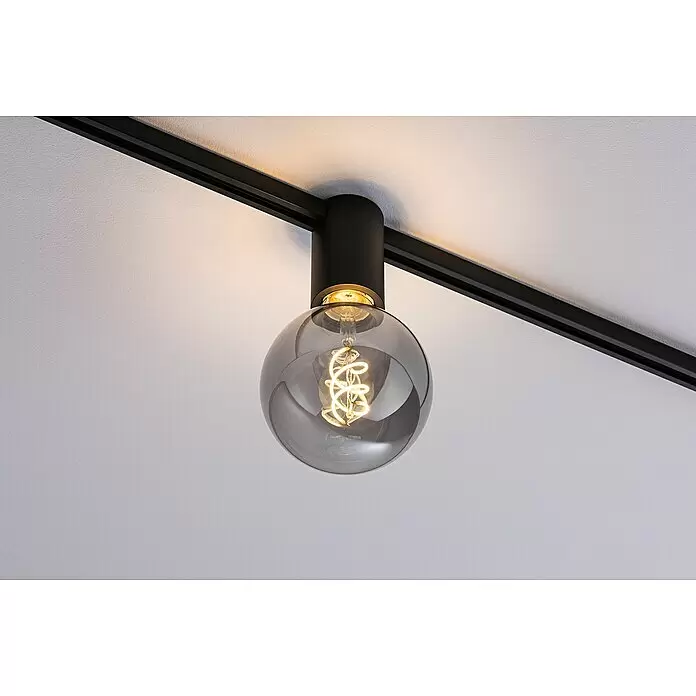 Paulmann URail Deckenleuchte Ceiling Socket - 20 W, Lampenfassung: E27, Schwarz matt - Schwarze Stromschienenleuchte mit rauchfarbener Glaskugel und dekorativer Wendelglühbirne.