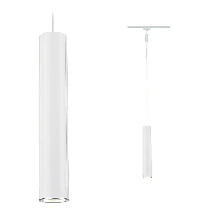 Paulmann URail Pendelleuchte Catalejo - 10 W, Weiß, Höhe: 38,3 cm - Zwei weiße zylindrische Pendelleuchten mit minimalistischem Design, die eine moderne und elegante Beleuchtungslösung darstellen.