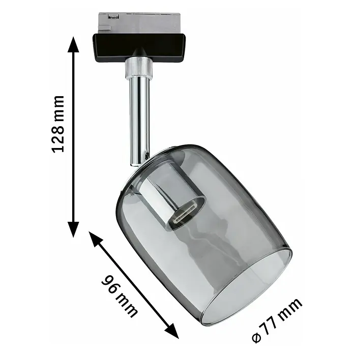Paulmann URail LED-Spot Blossom - 10 W, Schwarz/Rauchglas, G9, 1 Stk. - Produktbild einer modernen Deckenleuchte mit transparentem Lampenschirm und silbernem Befestigungselement.
