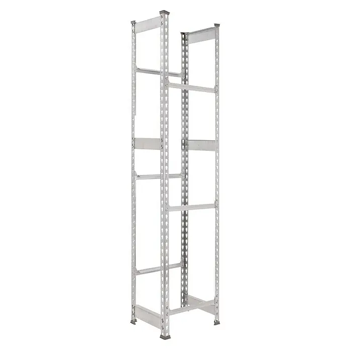 Simonrack Simonbottle Getränkekistenregal Bottleclick - H x B x T: 180 x 40 x 30 cm, Traglast Einlegeboden: 100 kg, Anzahl Böden: 3 Stk., Stecken, Silber - Aufnahme des Metallregalsystems mit Regalebenen, zeigt die robuste Bauweise und das flexible Design zur Lagerung.
