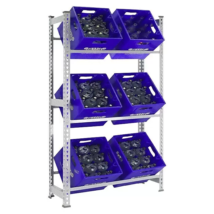 Simonrack Simonbottle Getränkekistenregal Bottleclick - H x B x T: 180 x 80 x 30 cm, Traglast Einlegeboden: 100 kg, Anzahl Böden: 3 Stk., Stecken, Silber - Anwendungsbeispiel