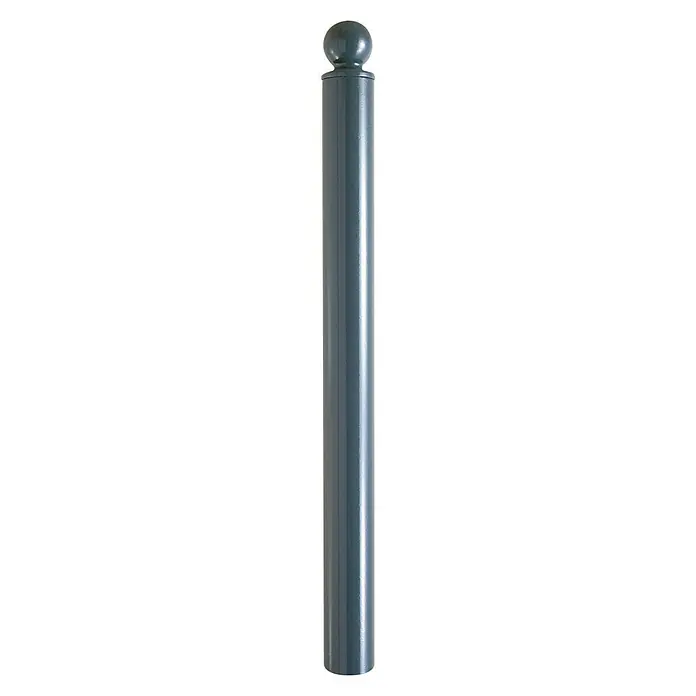 Schake Absperrpfosten - Typ: Stilpfosten, Stahl - Silberfarbene, zylindrische Windfahne mit einer abgerundeten Kappe, die das elegante Design und die Funktionalität des Produkts hervorhebt.