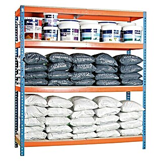 Simonrack Simontaller Schwerlastregal Ecoforte Chipboard (H x B x T: 200 x 180 x 75 cm, Traglast pro Boden: 400 kg, Anzahl Böden: 4 Stk., Stecken, Blau/Orange)