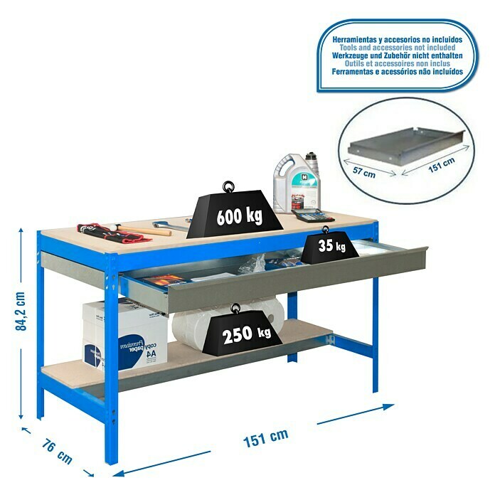 Simonrack Simonwork Werkbank (L x H: 76 x 84,2 cm, Breite: 151 cm, Traglast: 600 kg, Blau)