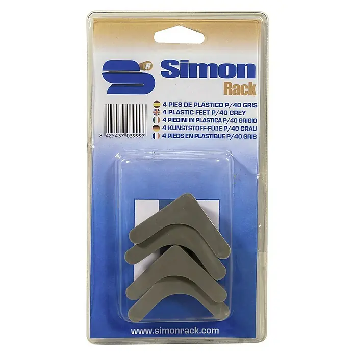 Simonrack Regalfuß - Grau, 4 Stk. - Graue Simon Rack Kunststofffüße P/40 in einer transparenten Verpackung.