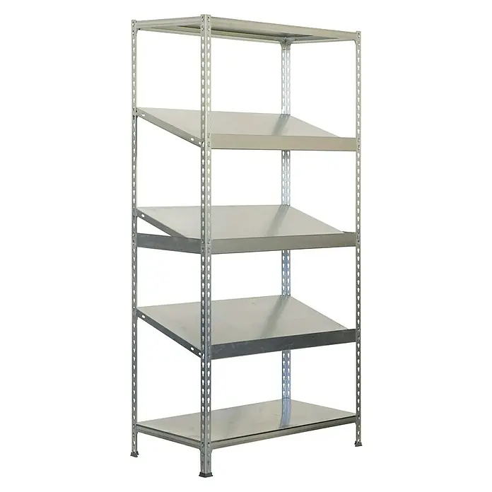 Simonrack Simonclick Metallregal Simonexpo - H x B x T: 200 x 100 x 50 cm, Traglast pro Boden: 200 kg, Anzahl Böden: 5 Stk., Stecken, Silber/Silber - Metallregal mit fünf grauen Einlegeböden und einem robusten Rahmen für Lagerung und Organisation. Ideal für Garage, Keller oder Lagerraum.