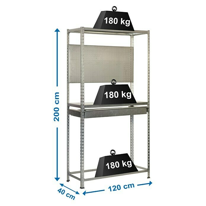 Simonrack Simonracing Metall-Reifenregal Box PlusL x B x H: 40 x 120 x 200 cm, Traglast: 180 kg/Boden, Anzahl Böden: 3 Stk., Silber Sketch