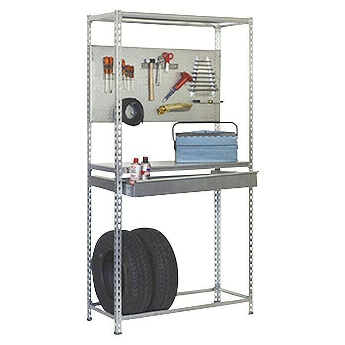 Simonrack Simonracing Metall-Reifenregal Box PlusL x B x H: 40 x 120 x 200 cm, Traglast: 180 kg/Boden, Anzahl Böden: 3 Stk., Silber Diagonal View