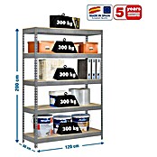 Simonrack Simontaller Metall-Schwerlastregal (L x B x H: 60 x 120 x 200 cm, Traglast: 300 kg/Boden, Anzahl Böden: 5 Stk., Silber)