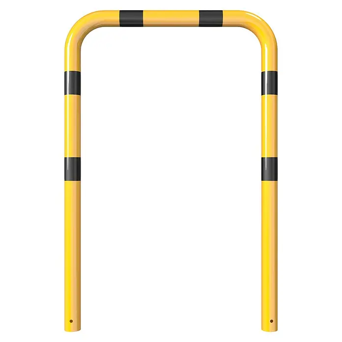 Schake Sperrbügel - Stahl, Einbetonieren, B x L: 1.000 x 1.150 mm - Gelber Anfahrschutzbügel mit schwarzen Streifen, ideal zur Absicherung und zum Schutz vor Beschädigungen in Lager und Betrieb.