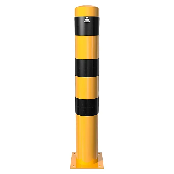 Schake Absperrpfosten Typ 40153BG - Stahl, Gelb/Schwarz - Sicherheitspoller in Gelb und Schwarz, ideal zur Absicherung von Bereichen und zur Lenkung des Verkehrs. Robuste Bauweise für hohe Sichtbarkeit.