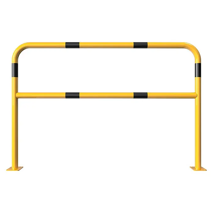 Schake Sperrbügel - 1.500 x 1.000 mm, Stahl, Einbetonieren, Mit Querholm - Gelber Anfahrschutz mit schwarzen Markierungen zum Schutz vor Schäden in Lagerhallen und Produktionsstätten.